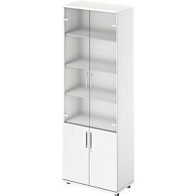 Schäfer Shop Genius Kombischrank TETRIS WOOD, 6 OH, H 2270 mm Glas- und Flügeltüren, Höhe inkl. Gleiter, weiß