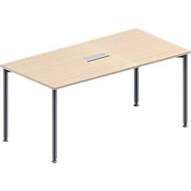Schäfer Shop Genius Konferenztisch, 3-fach Tischanschlussfeld, Rechteck, 4-Fuß Rundrohr, B 1600 x T 800 x H 720-840 mm, Ahorn/weißaluminium RAL 9006