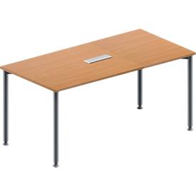 Schäfer Shop Genius Konferenztisch, 3-fach Tischanschlussfeld, Rechteck, 4-Fuß Rundrohr, B 1600 x T 800 x H 720-840 mm, Buche/weißaluminium RAL 9006