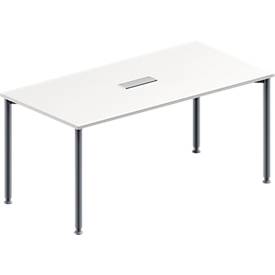 Schäfer Shop Genius Konferenztisch, 3-fach Tischanschlussfeld, Rechteck, 4-Fuß Rundrohr, B 1600 x T 800 x H 720-840 mm, weiß/weißaluminium RAL 9006