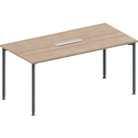 Schäfer Shop Genius Konferenztisch, 6-fach Anschluss, Rechteck, 4-Fuß Rundrohr, B 1600 x T 800 x H 720-840 mm, Eiche-Dekor/weißalu