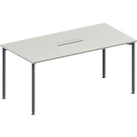 Schäfer Shop Genius Konferenztisch, 6-fach Anschluss, Rechteck, 4-Fuß Rundrohr, B 1600 x T 800 x H 720-840 mm, lichtgrau/weißalu