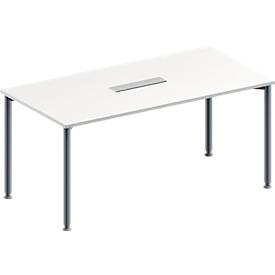 Schäfer Shop Genius Konferenztisch, 6-fach Tischanschlussfeld, Rechteck, 4-Fuß Rundrohr, B 1600 x T 800 x H 720-840 mm, weiß/weißaluminium RAL 9006
