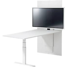 Schäfer Shop Genius Konferenztisch HV Basic, elektrisch höhenverstellbar, Tonne, T-Fuss, B 1800 x T 850/1000 x H 640-1300 mm, weiss/weiss