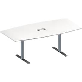 Schäfer Shop Genius Konferenztisch MODENA FLEX, 3-fach Anschluss, Boot, T-Fuß Rechteckrohr, B 2000 x H 650-850 mm, weiß/weißalu