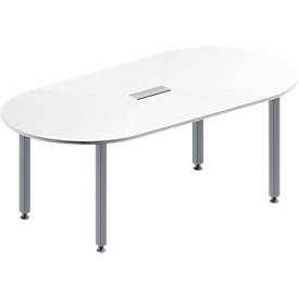 Schäfer Shop Genius Konferenztisch MODENA FLEX, 3-fach Anschluss, Oval, 4-Fuß Quadratrohr, B 2000 x T 1000 x H 720-840 mm, weiß/weißalu
