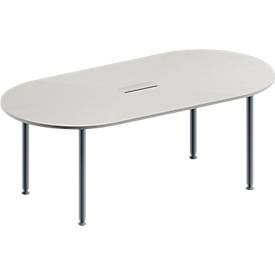 Schäfer Shop Genius Konferenztisch MODENA FLEX, 3-fach Anschluss, Oval, 4-Fuß Rundrohr, B 2000 x T 1000 x H 720-840 mm, lichtgrau/weißalu