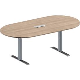 Schäfer Shop Genius Konferenztisch MODENA FLEX, 3-fach Anschluss, Oval, T-Fuß Rechteckrohr, B 2000 x T 1000 x H 650-850 mm, Eiche-Dekor/weißalu