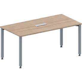 Schäfer Shop Genius Konferenztisch MODENA FLEX, 3-fach Anschluss, Rechteck, 4-Fuß Quadratrohr, B 1600 x T 800 x H 720-840 mm, Eiche-Dekor/weißalu