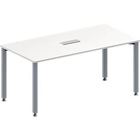 Schäfer Shop Genius Konferenztisch MODENA FLEX, 3-fach Anschluss, Rechteck, 4-Fuß Quadratrohr, B 1600 x T 800 x H 720-840 mm, weiß/weißalu
