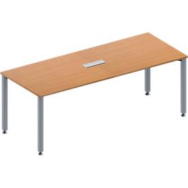 Schäfer Shop Genius Konferenztisch MODENA FLEX, 3-fach Anschluss, Rechteck, 4-Fuß Quadratrohr, B 2000 x T 800 x H 720-840 mm, Buche/weißalu