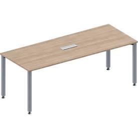 Schäfer Shop Genius Konferenztisch MODENA FLEX, 3-fach Anschluss, Rechteck, 4-Fuß Quadratrohr, B 2000 x T 800 x H 720-840 mm, Eiche-Dekor/weißalu