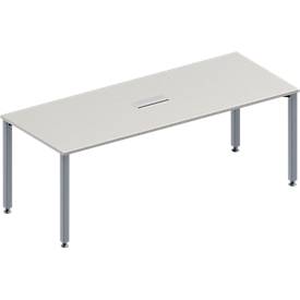 Schäfer Shop Genius Konferenztisch MODENA FLEX, 3-fach Anschluss, Rechteck, 4-Fuß Quadratrohr, B 2000 x T 800 x H 720-840 mm, lichtgrau/weißalu