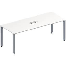 Schäfer Shop Genius Konferenztisch MODENA FLEX, 3-fach Anschluss, Rechteck, 4-Fuß Quadratrohr, B 2000 x T 800 x H 720-840 mm, weiß/weißalu