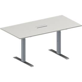 Schäfer Shop Genius Konferenztisch MODENA FLEX, 3-fach Anschluss, Rechteck, T-Fuß Rechteckrohr, B 1600 x T 800 x H 650-850 mm, lichtgrau/weißalu