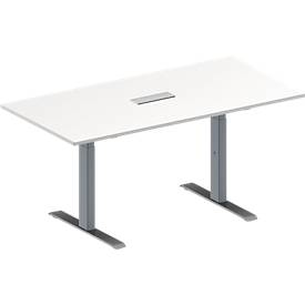 Schäfer Shop Genius Konferenztisch MODENA FLEX, 3-fach Anschluss, Rechteck, T-Fuß Rechteckrohr, B 1600 x T 800 x H 650-850 mm, weiß/weißalu