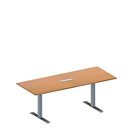 Schäfer Shop Genius Konferenztisch MODENA FLEX, 3-fach Anschluss, Rechteck, T-Fuß Rechteckrohr, B 2000 x T 800 x H 650-850 mm, Buche/weißalu