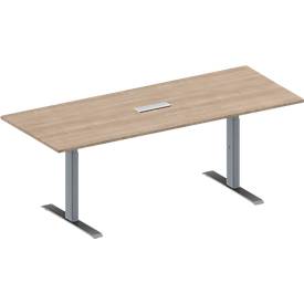 Schäfer Shop Genius Konferenztisch MODENA FLEX, 3-fach Anschluss, Rechteck, T-Fuß Rechteckrohr, B 2000 x T 800 x H 650-850 mm, Eiche-Dekor/weißalu