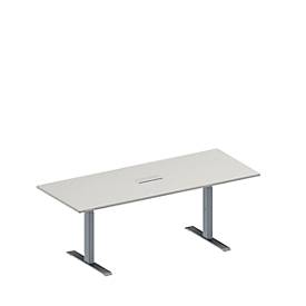 Schäfer Shop Genius Konferenztisch MODENA FLEX, 3-fach Anschluss, Rechteck, T-Fuß Rechteckrohr, B 2000 x T 800 x H 650-850 mm, lichtgrau/weißalu