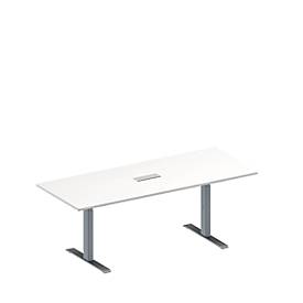 Schäfer Shop Genius Konferenztisch MODENA FLEX, 3-fach Anschluss, Rechteck, T-Fuß Rechteckrohr, B 2000 x T 800 x H 650-850 mm, weiß/weißalu