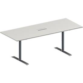 Schäfer Shop Genius Konferenztisch MODENA FLEX, 3-fach Anschluss, Rechteck, T-Fuß Rundrohr, B 2000 x T 800 x H 650-850 mm, lichtgrau/weißalu