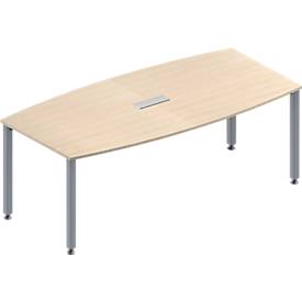 Schäfer Shop Genius Konferenztisch MODENA FLEX, 3-fach Tischanschlussfeld, Boot, 4-Fuß Quadratrohr, B 2000 x H 720-840 mm, Ahorn/weißaluminium