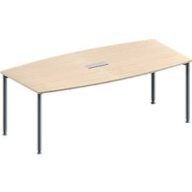 Schäfer Shop Genius Konferenztisch MODENA FLEX, 3-fach Tischanschlussfeld, Boot, 4-Fuß Rundrohr, B 2000 x H 720-840 mm, Ahorn/weißaluminium RAL 9006
