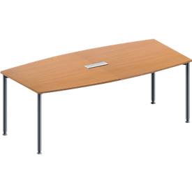 Schäfer Shop Genius Konferenztisch MODENA FLEX, 3-fach Tischanschlussfeld, Boot, 4-Fuß Rundrohr, B 2000 x H 720-840 mm, Buche/weißaluminium RAL 9006