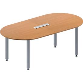Schäfer Shop Genius Konferenztisch MODENA FLEX, 6-fach Anschluss, Oval, 4-Fuß Quadratrohr, B 2000 x T 1000 x H 720-840 mm, Buche/weißalu