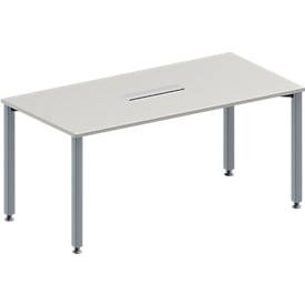 Schäfer Shop Genius Konferenztisch MODENA FLEX, 6-fach Anschluss, Rechteck, 4-Fuß Quadratrohr, B 1600 x T 800 x H 720-840 mm, lichtgrau/weißalu