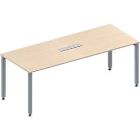 Schäfer Shop Genius Konferenztisch MODENA FLEX, 6-fach Anschluss, Rechteck, 4-Fuß Quadratrohr, B 2000 x T 800 x H 720-840 mm, Ahorn/weißalu