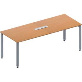 Schäfer Shop Genius Konferenztisch MODENA FLEX, 6-fach Anschluss, Rechteck, 4-Fuß Quadratrohr, B 2000 x T 800 x H 720-840 mm, Buche/weißalu