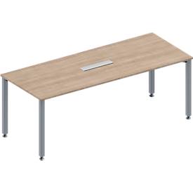 Schäfer Shop Genius Konferenztisch MODENA FLEX, 6-fach Anschluss, Rechteck, 4-Fuß Quadratrohr, B 2000 x T 800 x H 720-840 mm, Eiche-Dekor/weißalu