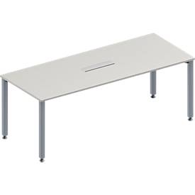 Schäfer Shop Genius Konferenztisch MODENA FLEX, 6-fach Anschluss, Rechteck, 4-Fuß Quadratrohr, B 2000 x T 800 x H 720-840 mm, lichtgrau/weißalu