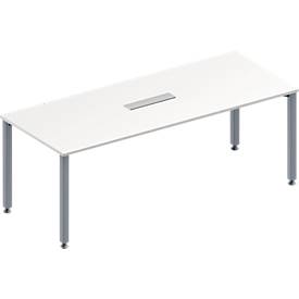 Schäfer Shop Genius Konferenztisch MODENA FLEX, 6-fach Anschluss, Rechteck, 4-Fuß Quadratrohr, B 2000 x T 800 x H 720-840 mm, weiß/weißalu