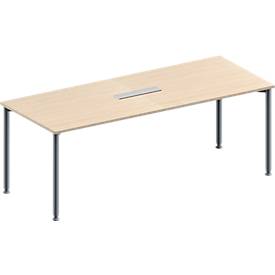 Schäfer Shop Genius Konferenztisch MODENA FLEX, 6-fach Anschluss, Rechteck, 4-Fuß Rundrohr, B 2000 x T 800 x H 720-840 mm, Ahorn/weißalu