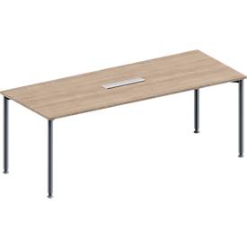 Schäfer Shop Genius Konferenztisch MODENA FLEX, 6-fach Anschluss, Rechteck, 4-Fuß Rundrohr, B 2000 x T 800 x H 720-840 mm, Eiche-Dekor/weißalu