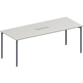 Schäfer Shop Genius Konferenztisch MODENA FLEX, 6-fach Anschluss, Rechteck, 4-Fuß Rundrohr, B 2000 x T 800 x H 720-840 mm, lichtgrau/weißalu