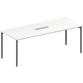 Schäfer Shop Genius Konferenztisch MODENA FLEX, 6-fach Anschluss, Rechteck, 4-Fuß Rundrohr, B 2000 x T 800 x H 720-840 mm, weiß/weißalu