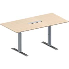 Schäfer Shop Genius Konferenztisch MODENA FLEX, 6-fach Anschluss, Rechteck, T-Fuß Rechteckrohr, B 1600 x T 800 x H 650-850 mm, Ahorn/weißalu