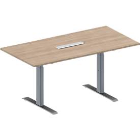 Schäfer Shop Genius Konferenztisch MODENA FLEX, 6-fach Anschluss, Rechteck, T-Fuß Rechteckrohr, B 1600 x T 800 x H 650-850 mm, Eiche-Dekor/weißalu