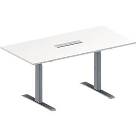 Schäfer Shop Genius Konferenztisch MODENA FLEX, 6-fach Anschluss, Rechteck, T-Fuß Rechteckrohr, B 1600 x T 800 x H 650-850 mm, weiß/weißalu