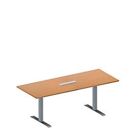 Schäfer Shop Genius Konferenztisch MODENA FLEX, 6-fach Anschluss, Rechteck, T-Fuß Rechteckrohr, B 2000 x T 800 x H 650-850 mm, Buche/weißalu
