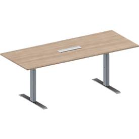 Schäfer Shop Genius Konferenztisch MODENA FLEX, 6-fach Anschluss, Rechteck, T-Fuß Rechteckrohr, B 2000 x T 800 x H 650-850 mm, Eiche-Dekor/weißalu