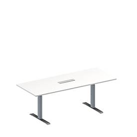 Schäfer Shop Genius Konferenztisch MODENA FLEX, 6-fach Anschluss, Rechteck, T-Fuß Rechteckrohr, B 2000 x T 800 x H 650-850 mm, weiß/weißalu
