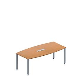 Schäfer Shop Genius Konferenztisch MODENA FLEX, 6-fach Tischanschlussfeld, Boot, 4-Fuß Quadratrohr, B 2000 x H 720-840 mm, Buche/weißaluminium