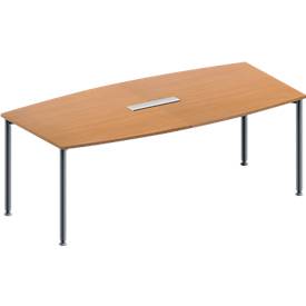 Schäfer Shop Genius Konferenztisch MODENA FLEX, 6-fach Tischanschlussfeld, Boot, 4-Fuß Rundrohr, B 2000 x H 720-840 mm, Buche/weißaluminium RAL 9006