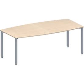 Schäfer Shop Genius Konferenztisch MODENA FLEX, Boot, 4-Fuß Quadratrohr, B 2000 x H 720-840 mm, Ahorn/weißaluminium 