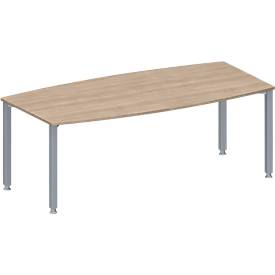 Schäfer Shop Genius Konferenztisch MODENA FLEX, Boot, 4-Fuß Quadratrohr, B 2000 x H 720-840 mm, Eiche Dekor/weißaluminium