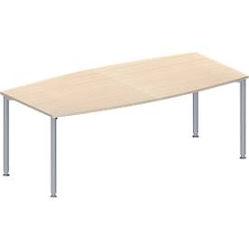 Schäfer Shop Genius Konferenztisch MODENA FLEX, Boot, 4-Fuß Rundrohr, B 2000 x H 720-840 mm, Ahorn/weißaluminium RAL 9006
